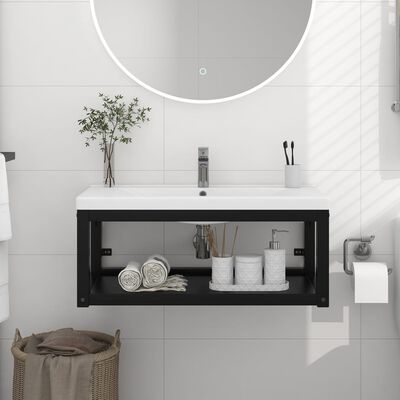 vidaXL væghængt badeværelsesmøbel til håndvask 79x38x31 cm jern sort