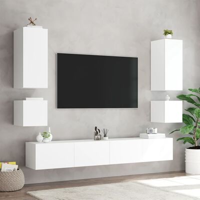 vidaXL tv-møbel til væg 6 dele med LED-lys konstrueret træ hvid