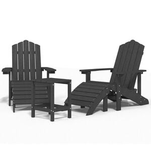 vidaXL Adirondack-havestole med fodskammel og bord HDPE antracitgr&aring;
