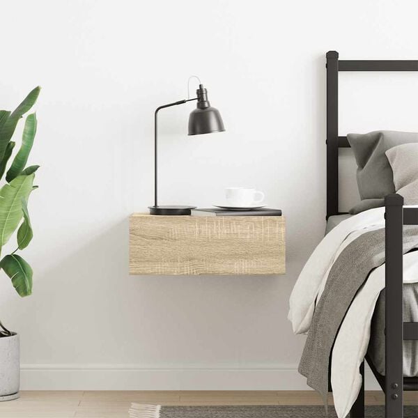 vidaXL svævende natbord 40 x 30 x 15 cm konstrueret træ sonoma-eg