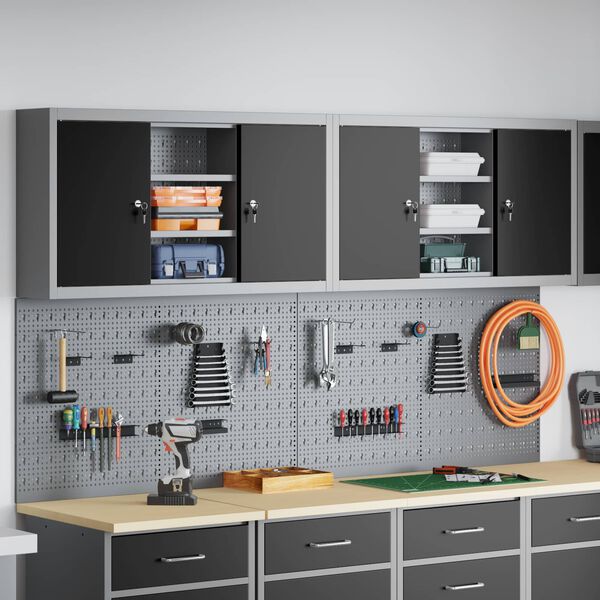 vidaXL V&aelig;rkt&oslash;jsskabss&aelig;t med hylde 6 pcs Sort Pulverlakeret st&aring;l