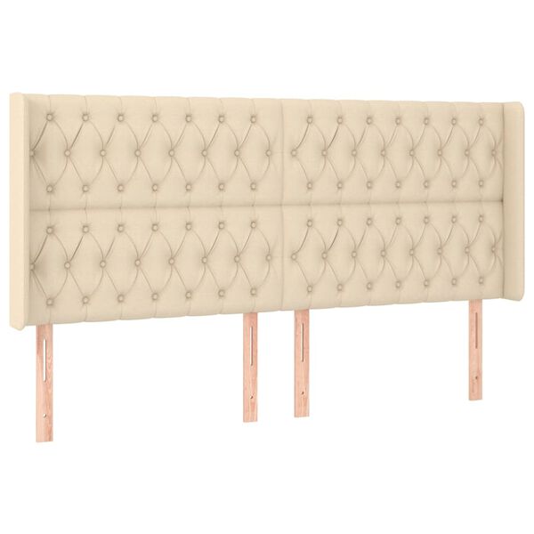 vidaXL sengegavl med LED-lys 183x16x118/128 cm stof cremefarvet