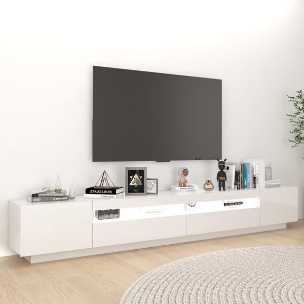 vidaXL tv-skab med LED-lys 260x35x40 cm hvid h&oslash;jglans