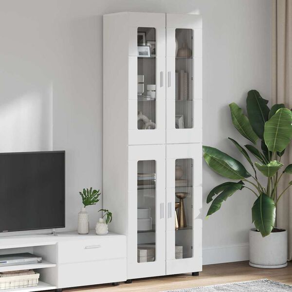 vidaXL Highboard med hylde FLORIN H&oslash;j gloss hvid 60 x 35 x 182 cm