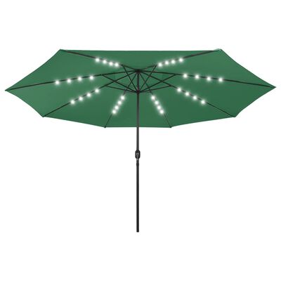 vidaXL parasol m. LED-lys + metalstang 400 cm grøn