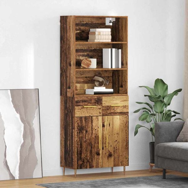 vidaXL Highboard Gammelt tr&aelig; 69,5 x 34 x 180 cm Konstrueret tr&aelig;