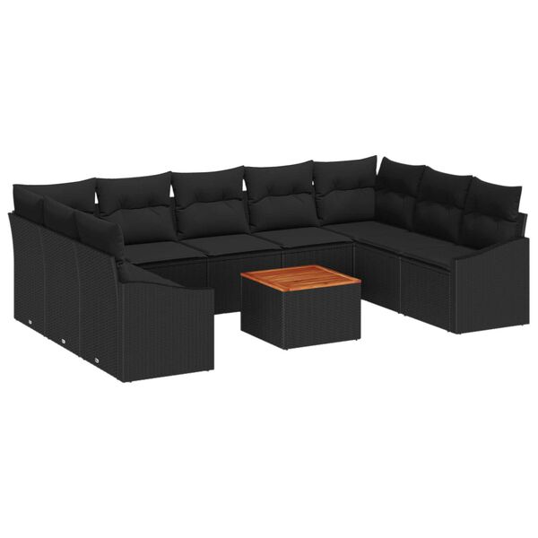 vidaXL Havesofa S&aelig;t med opbevaring 10 pcs Sort polyrattan