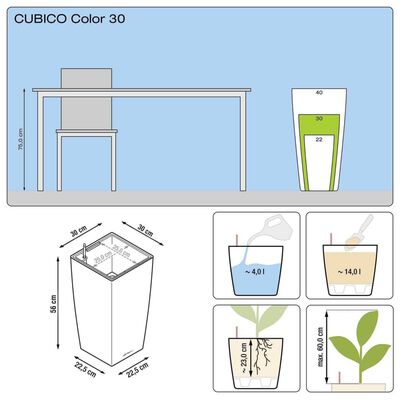 LECHUZA plantekrukke Cubico Color 30 ALL-IN-ONE hvid 13130