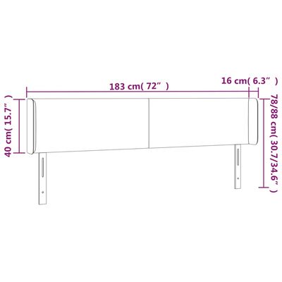 vidaXL sengegavl med kanter 183x16x78/88 cm fløjl lysegrå