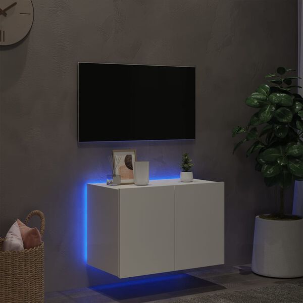 vidaXL v&aelig;gh&aelig;ngt tv-bord med LED-lys 60x35x41 hvid