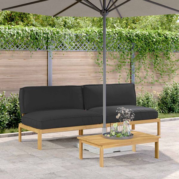 vidaXL Sofa S&aelig;t med pude Sort 240 x 80 x 69 cm Massivt Akacietr&aelig;