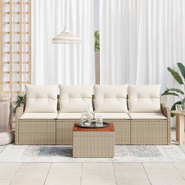 vidaXL Havesofa S&aelig;t med pude 5 pcs Beige polyrattan
