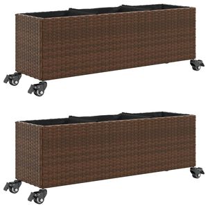 vidaXL plantekasser 2 stk. med hjul 107x32x38 cm polyrattan brun