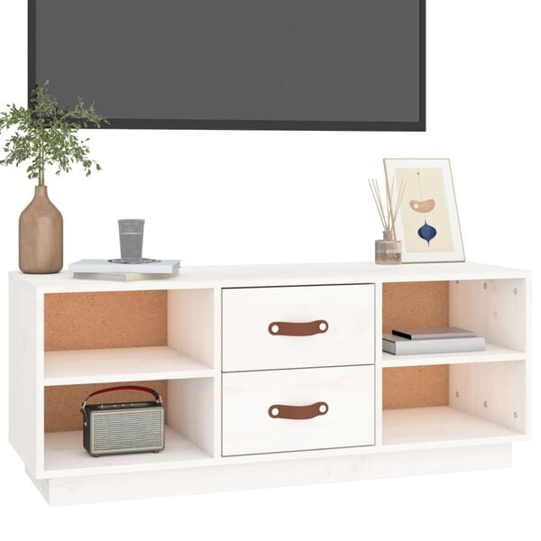 vidaXL tv-bord 100x34x40 cm massivt fyrretr&aelig; hvid