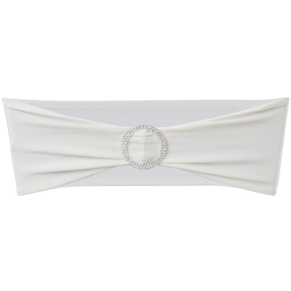 25 stk. Cremefarvede dekorative stolebånd i stræk med diamantspænde