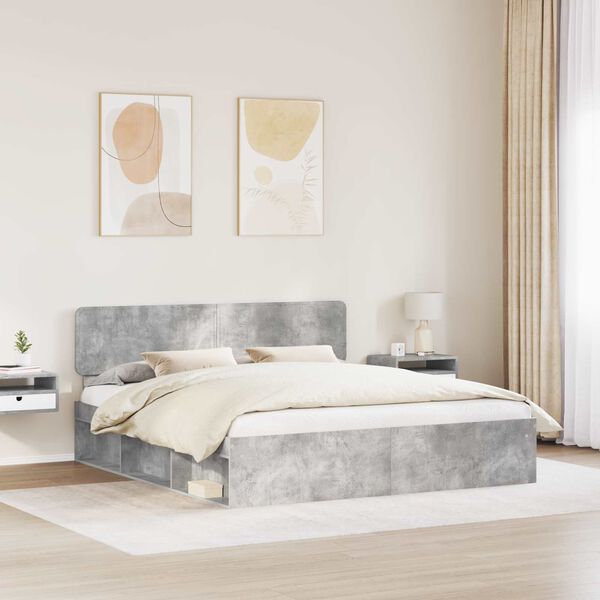 vidaXL Sengestel med hovedg&aelig;rde Beton 180 x 200 cm Massiv fyrretr&aelig;