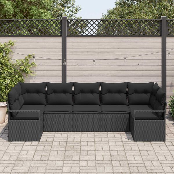 vidaXL Sofa S&aelig;t med pude 7 pcs Sort polyrattan
