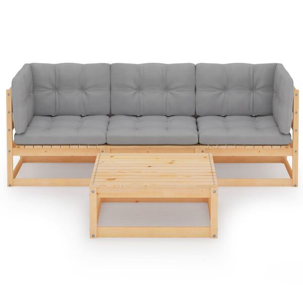 vidaXL loungesæt til haven 4 dele med hynder massivt fyrretræ