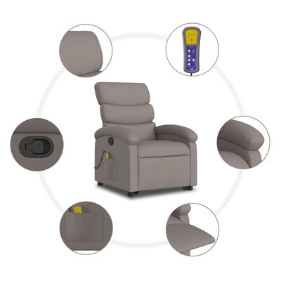 vidaXL løftestol med massage stof gråbrun
