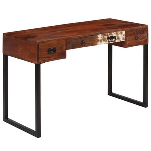 vidaXL skrivebord massivt akacietr&aelig; og &aelig;gte l&aelig;der 117 x 50 x 76 cm