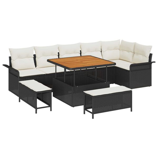 vidaXL Havesofa S&aelig;t med pude 9 pcs Sort og Cream 100 x 100 x 71 cm