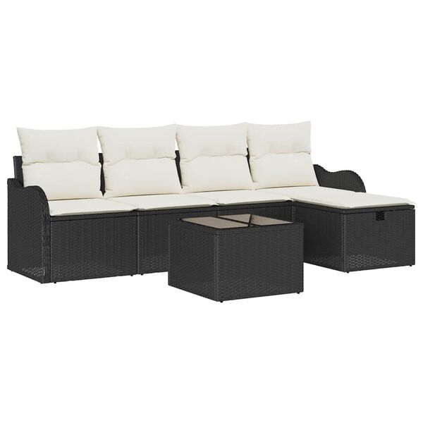 vidaXL Havesofa Sæt med pude 6 pcs Sort og Cream polyrattan