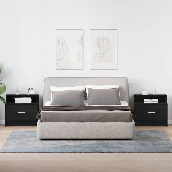 vidaXL sengeborde med skuffe 2 stk. 51x31x47 cm sort-eg