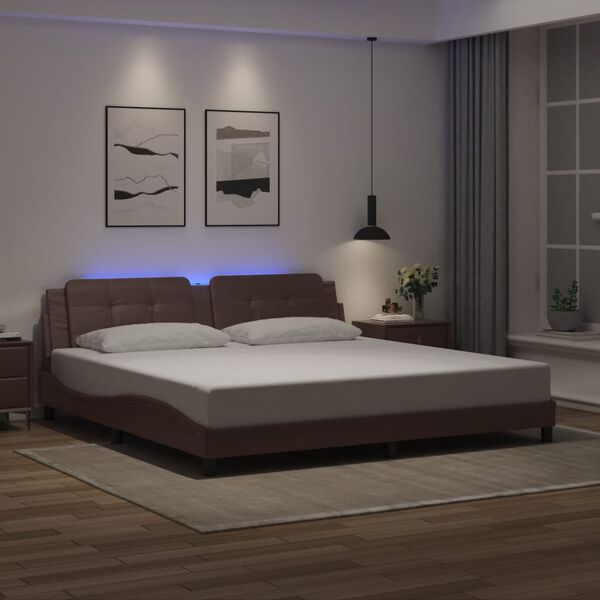vidaXL sengeramme med LED uden madras Zadar 200x200 cm brun