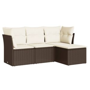 vidaXL sofas&aelig;t til haven 4 dele med hynder polyrattan brun