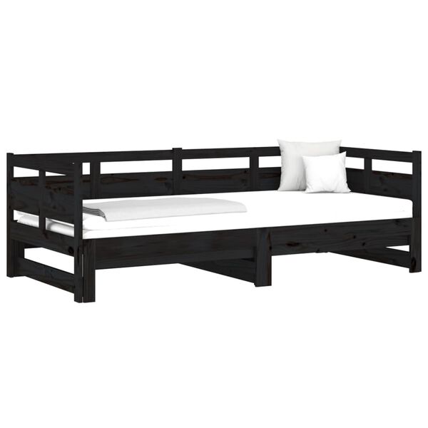 vidaXL daybed med udtr&aelig;k 2x(90x190) cm massivt fyrretr&aelig; sort