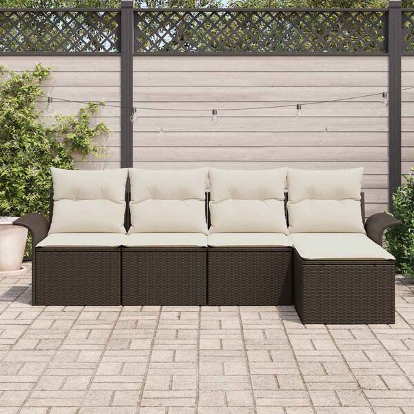 vidaXL Udendørs sofa med pude 5 pcs Brun polyrattan