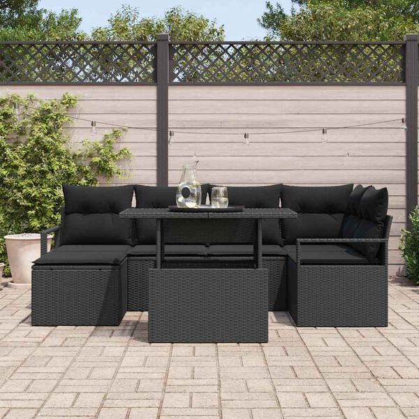 vidaXL Havesofa S&aelig;t med opbevaring 7 pcs Sort Poly rattan