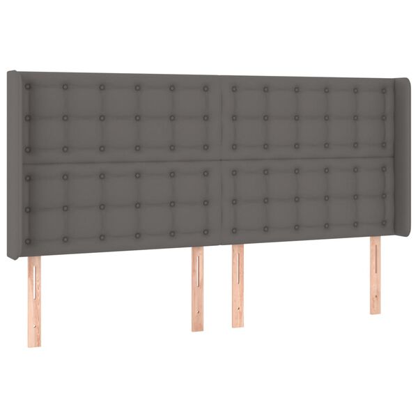 vidaXL sengegavl med LED-lys 183x16x118/128 cm kunstl&aelig;der gr&aring;