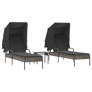 vidaXL liggestole 2 stk. med baldakiner og bord polyrattan gr&aring;