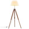 vidaXL gulvlampe med trefod 141 cm massivt teaktr&aelig; honningbrun og hvid