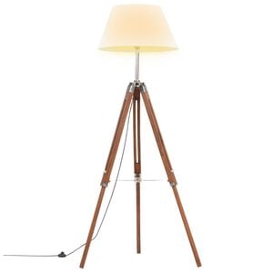 vidaXL gulvlampe med trefod 141 cm massivt teaktr&aelig; honningbrun og hvid