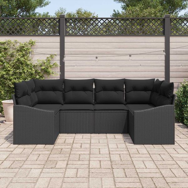 vidaXL Sofa S&aelig;t med pude 6 pcs Sort polyrattan