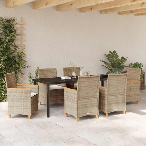 vidaXL Have Spisebordss&aelig;t 7 pcs Beige polyrattan
