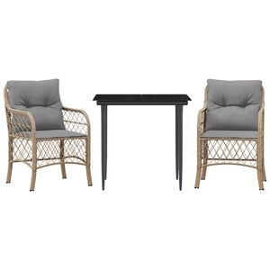 vidaXL bistros&aelig;t til haven 3 dele med hynder polyrattan blandet beige