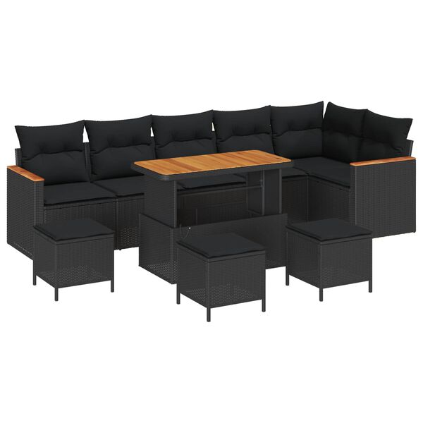 vidaXL Havesofa S&aelig;t 10 pcs Sort polyrattan