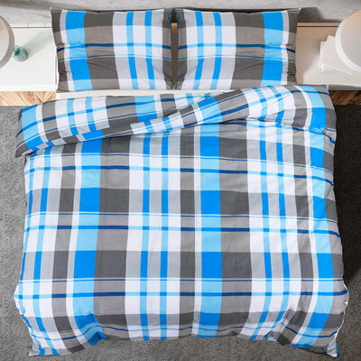 vidaXL sengetøj 200x200 cm bomuld blå og grå