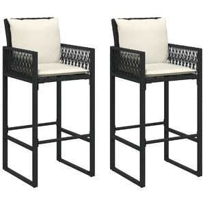 vidaXL barstole til haven med hynder 2 stk. polyrattan sort