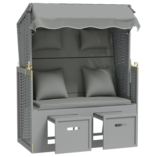 vidaXL strandkurv med hynder polyrattan og massivt tr&aelig; gr&aring;