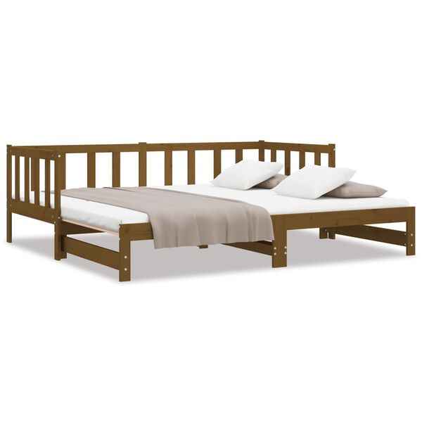 vidaXL daybed med udtræk 2x(90x200) cm massivt fyrretræ honningbrun
