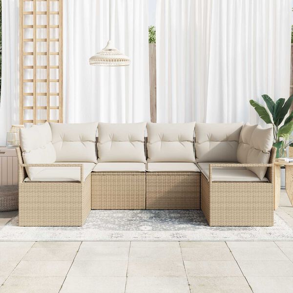 vidaXL Sofa S&aelig;t med pude 6 pcs Beige polyrattan