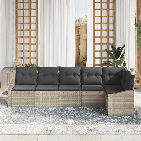 vidaXL Sofa S&aelig;t med pude 6 pcs Lysegr&aring; polyrattan