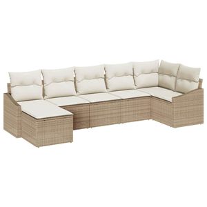 vidaXL Havesofa S&aelig;t med pude 7 pcs Beige og creme polyrattan