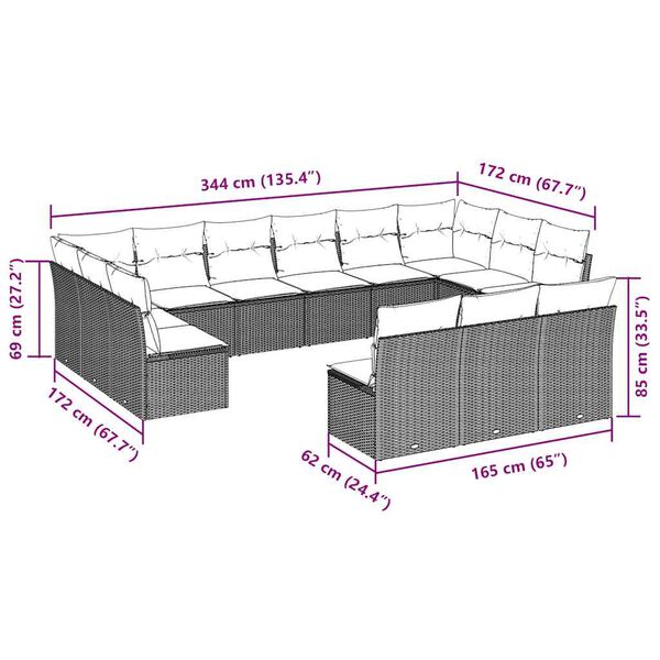 vidaXL sofas&aelig;t til haven 13 dele med hynder polyrattan brun