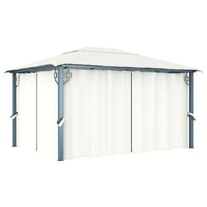 vidaXL havepavillon med gardin 400x300 cm aluminium cremefarvet