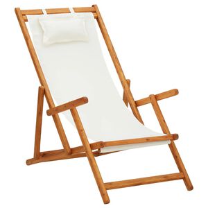 vidaXL foldbar strandstol eukalyptustr&aelig; og stof cremefarvet